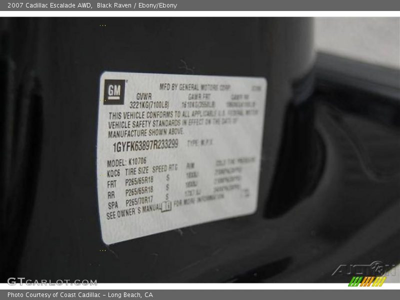 Black Raven / Ebony/Ebony 2007 Cadillac Escalade AWD