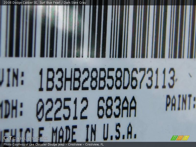 Surf Blue Pearl / Dark Slate Gray 2008 Dodge Caliber SE