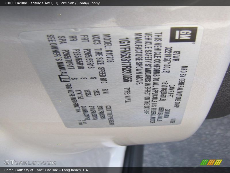 Quicksilver / Ebony/Ebony 2007 Cadillac Escalade AWD