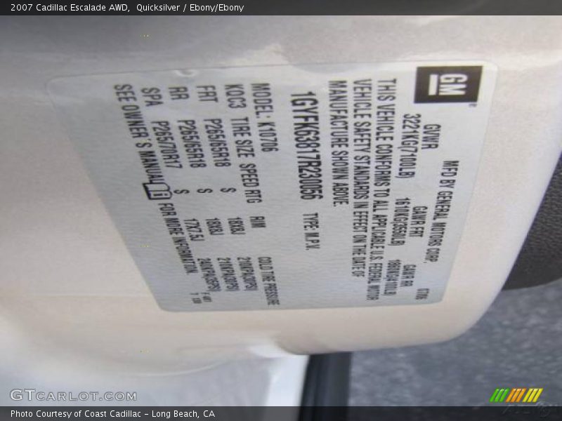Quicksilver / Ebony/Ebony 2007 Cadillac Escalade AWD