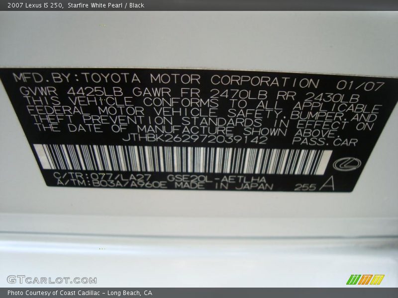 Starfire White Pearl / Black 2007 Lexus IS 250