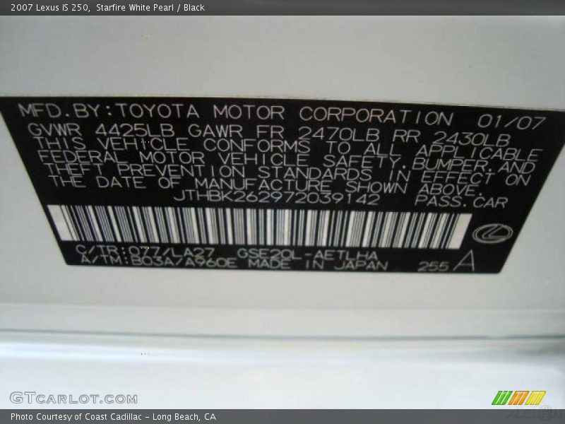 Starfire White Pearl / Black 2007 Lexus IS 250