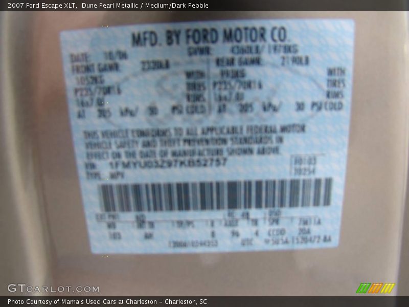 Dune Pearl Metallic / Medium/Dark Pebble 2007 Ford Escape XLT