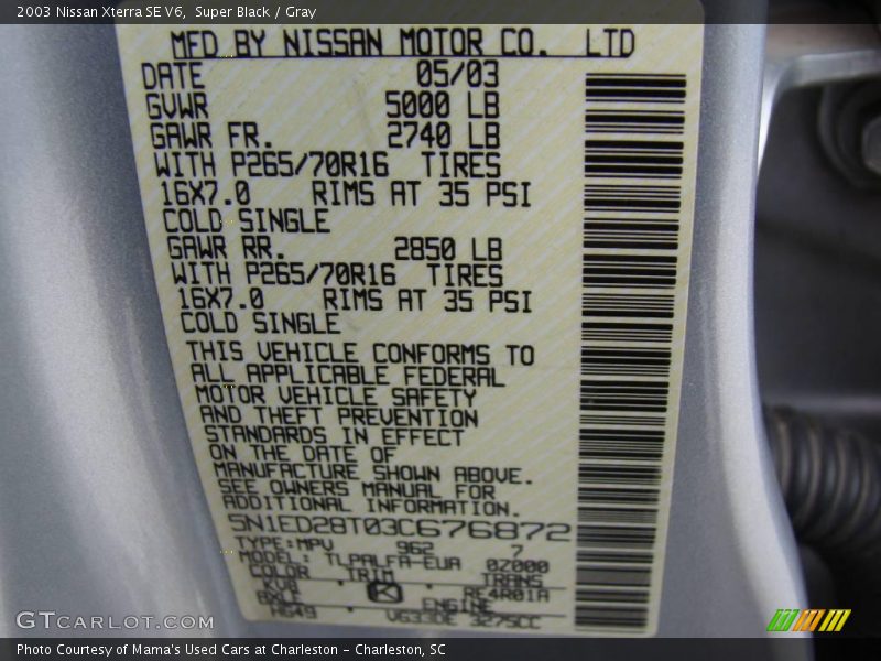 Super Black / Gray 2003 Nissan Xterra SE V6