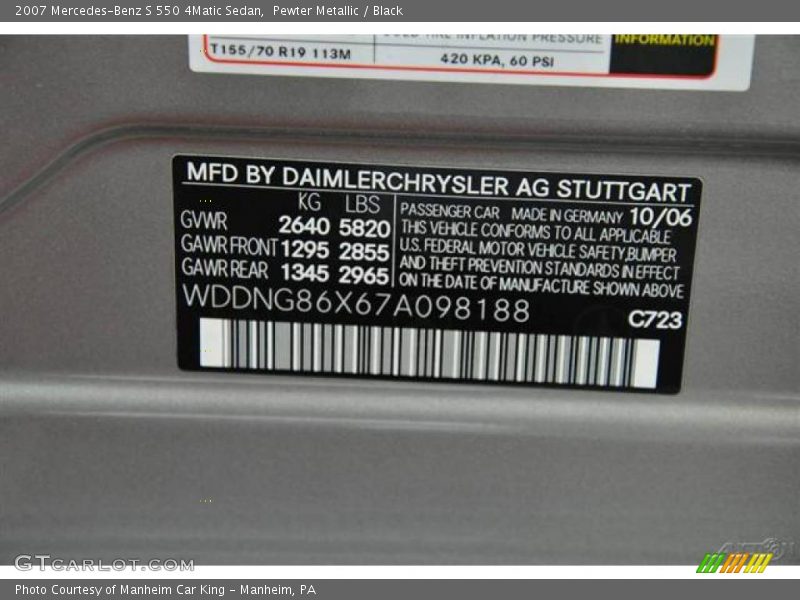 Pewter Metallic / Black 2007 Mercedes-Benz S 550 4Matic Sedan