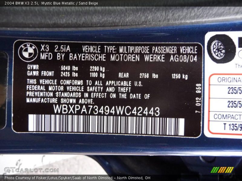 Mystic Blue Metallic / Sand Beige 2004 BMW X3 2.5i