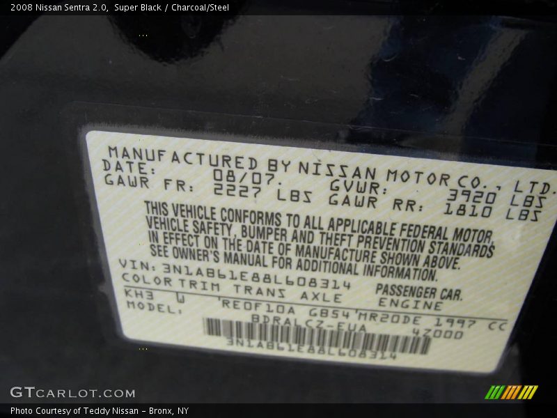 Super Black / Charcoal/Steel 2008 Nissan Sentra 2.0
