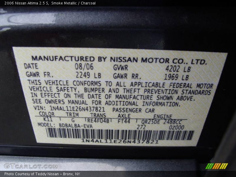 Smoke Metallic / Charcoal 2006 Nissan Altima 2.5 S