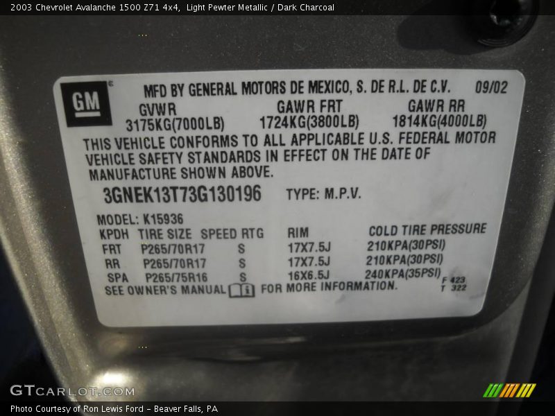 Light Pewter Metallic / Dark Charcoal 2003 Chevrolet Avalanche 1500 Z71 4x4