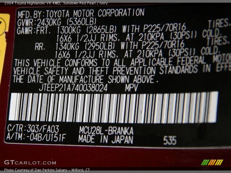 Sundown Red Pearl / Ivory 2004 Toyota Highlander V6 4WD