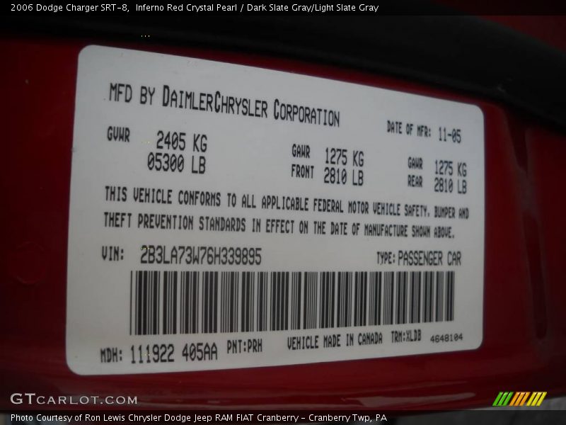 Inferno Red Crystal Pearl / Dark Slate Gray/Light Slate Gray 2006 Dodge Charger SRT-8