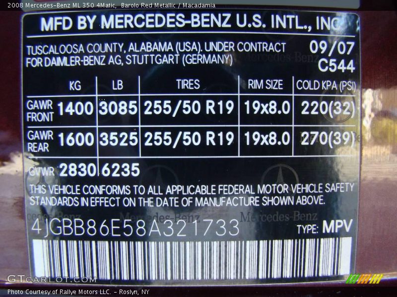 Barolo Red Metallic / Macadamia 2008 Mercedes-Benz ML 350 4Matic