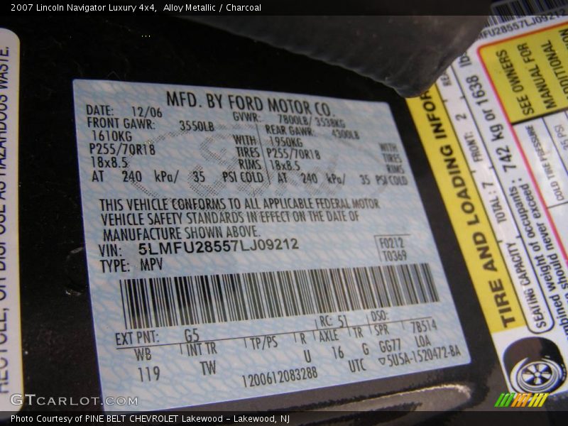 2007 Navigator Luxury 4x4 Alloy Metallic Color Code G5