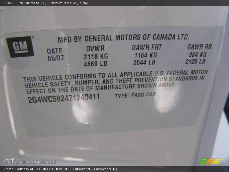 Platinum Metallic / Gray 2007 Buick LaCrosse CX