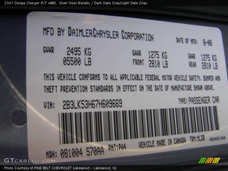 Silver Steel Metallic / Dark Slate Gray/Light Slate Gray 2007 Dodge Charger R/T AWD