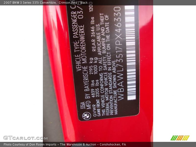 Crimson Red / Black 2007 BMW 3 Series 335i Convertible