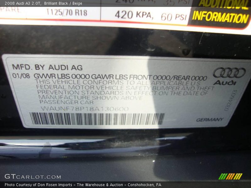 Brilliant Black / Beige 2008 Audi A3 2.0T