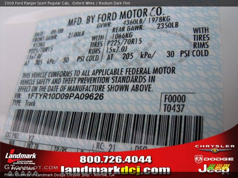 Oxford White / Medium Dark Flint 2009 Ford Ranger Sport Regular Cab