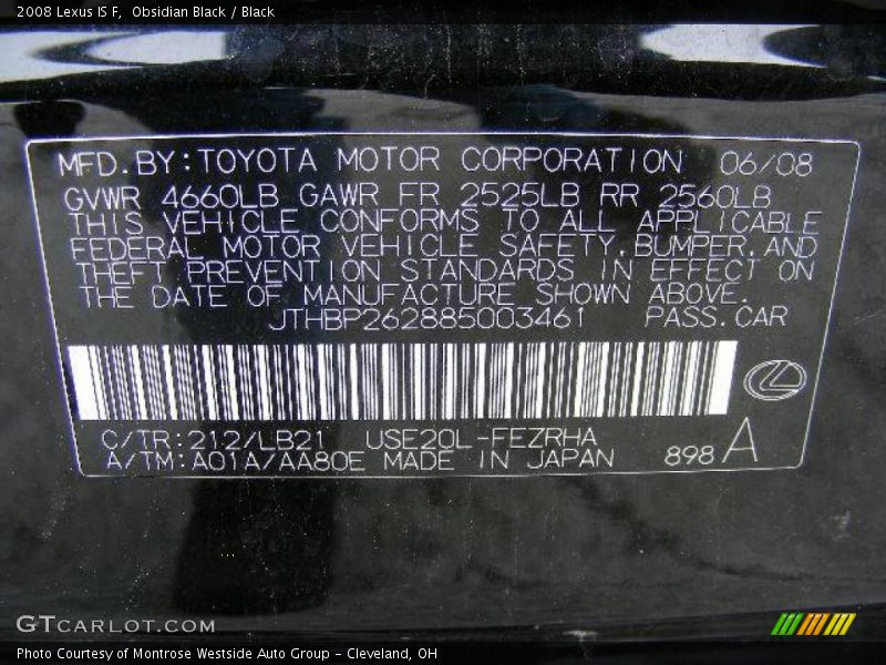 Obsidian Black / Black 2008 Lexus IS F