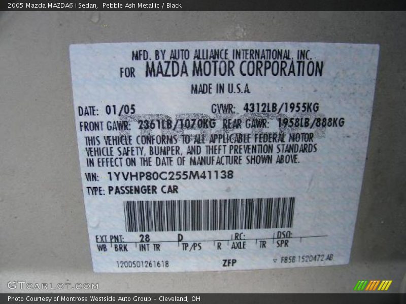 Pebble Ash Metallic / Black 2005 Mazda MAZDA6 i Sedan