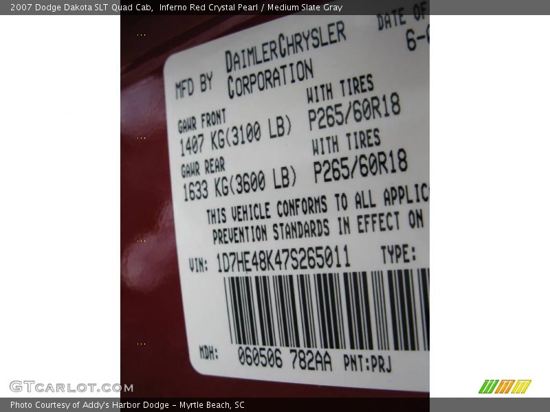 Inferno Red Crystal Pearl / Medium Slate Gray 2007 Dodge Dakota SLT Quad Cab