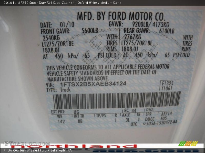 Oxford White / Medium Stone 2010 Ford F250 Super Duty FX4 SuperCab 4x4
