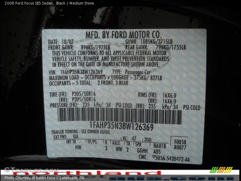 Black / Medium Stone 2008 Ford Focus SES Sedan