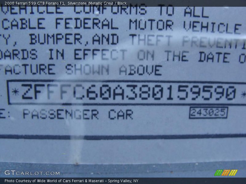 Silverstone (Metallic Grey) / Black 2008 Ferrari 599 GTB Fiorano F1