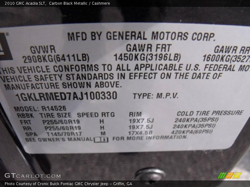 Carbon Black Metallic / Cashmere 2010 GMC Acadia SLT