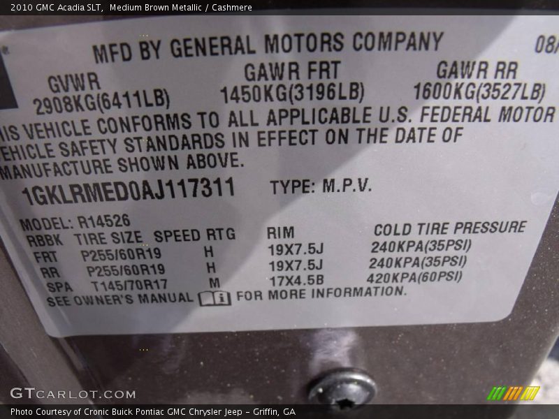 Medium Brown Metallic / Cashmere 2010 GMC Acadia SLT