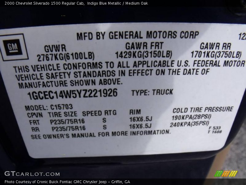 Indigo Blue Metallic / Medium Oak 2000 Chevrolet Silverado 1500 Regular Cab