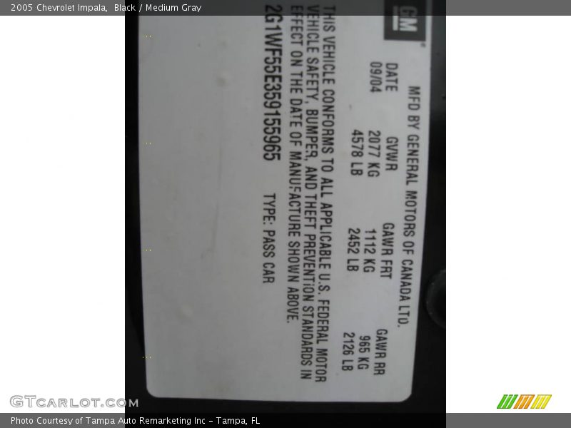 Black / Medium Gray 2005 Chevrolet Impala