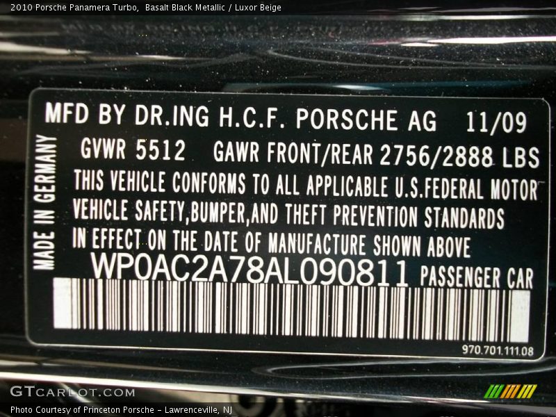 Basalt Black Metallic / Luxor Beige 2010 Porsche Panamera Turbo