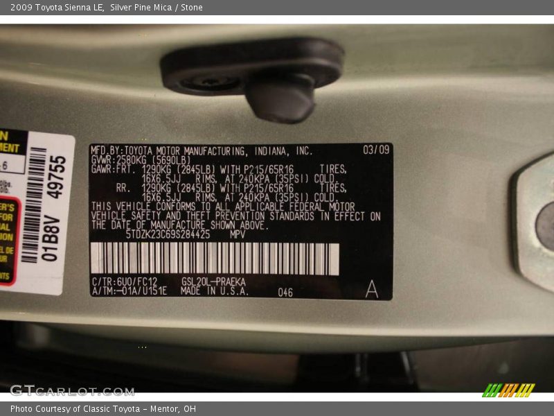Silver Pine Mica / Stone 2009 Toyota Sienna LE