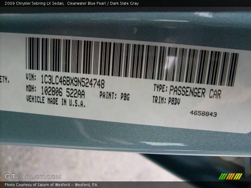 Clearwater Blue Pearl / Dark Slate Gray 2009 Chrysler Sebring LX Sedan