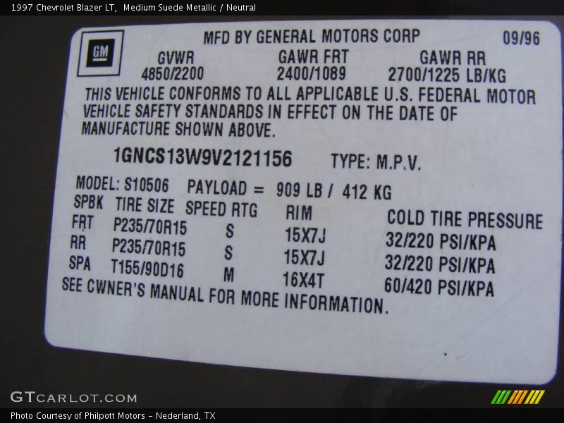 Medium Suede Metallic / Neutral 1997 Chevrolet Blazer LT