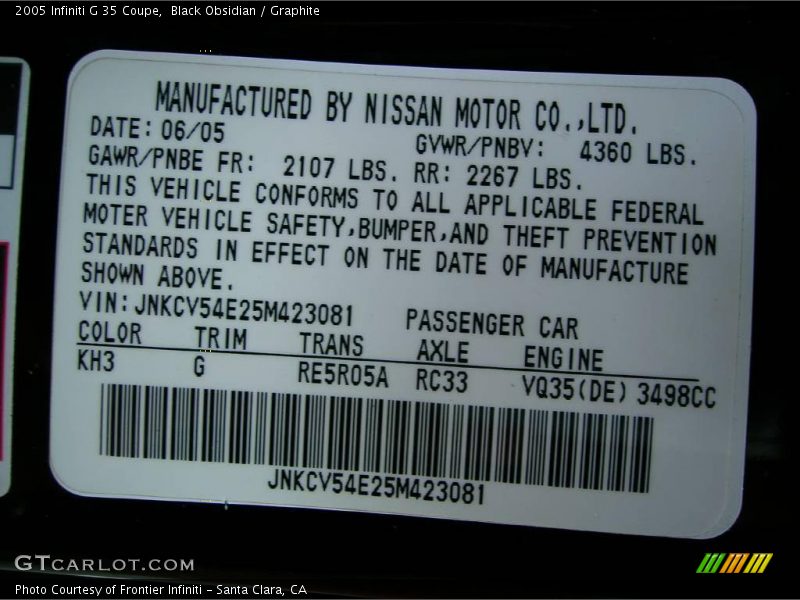 Black Obsidian / Graphite 2005 Infiniti G 35 Coupe