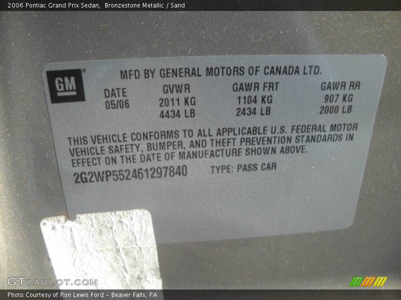 Bronzestone Metallic / Sand 2006 Pontiac Grand Prix Sedan