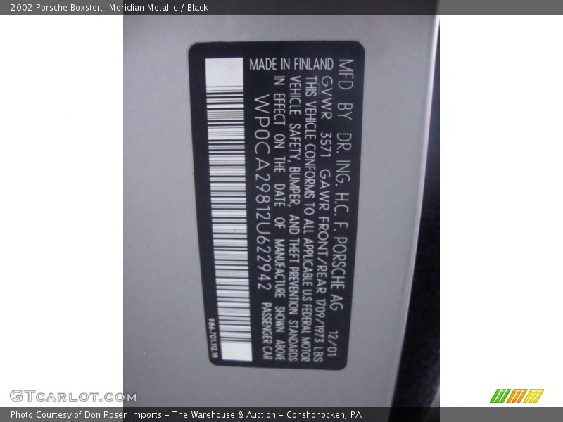 Meridian Metallic / Black 2002 Porsche Boxster