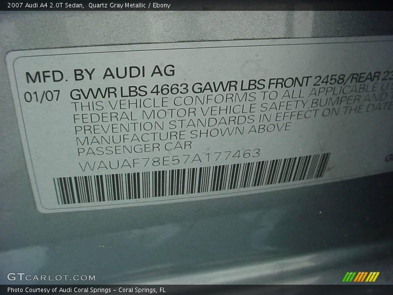 Quartz Gray Metallic / Ebony 2007 Audi A4 2.0T Sedan