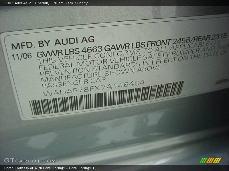 Brilliant Black / Ebony 2007 Audi A4 2.0T Sedan