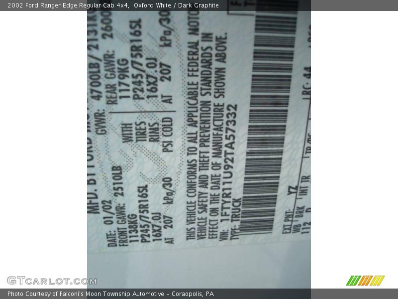 Oxford White / Dark Graphite 2002 Ford Ranger Edge Regular Cab 4x4