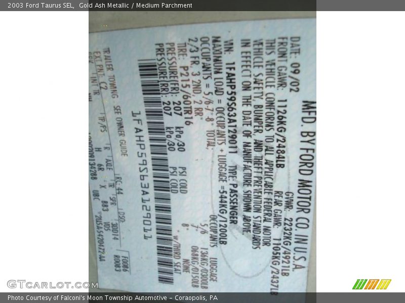 Gold Ash Metallic / Medium Parchment 2003 Ford Taurus SEL