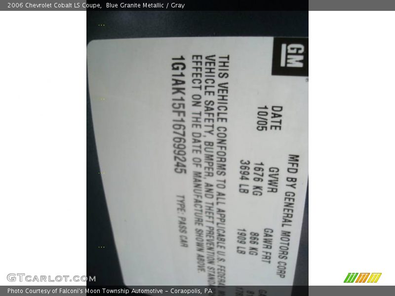 Blue Granite Metallic / Gray 2006 Chevrolet Cobalt LS Coupe