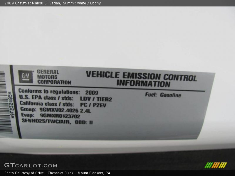 Summit White / Ebony 2009 Chevrolet Malibu LT Sedan