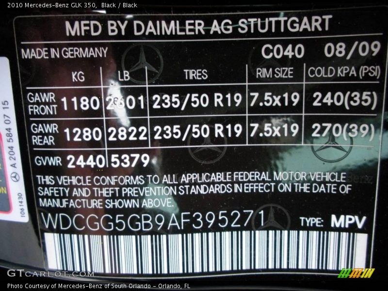 Black / Black 2010 Mercedes-Benz GLK 350