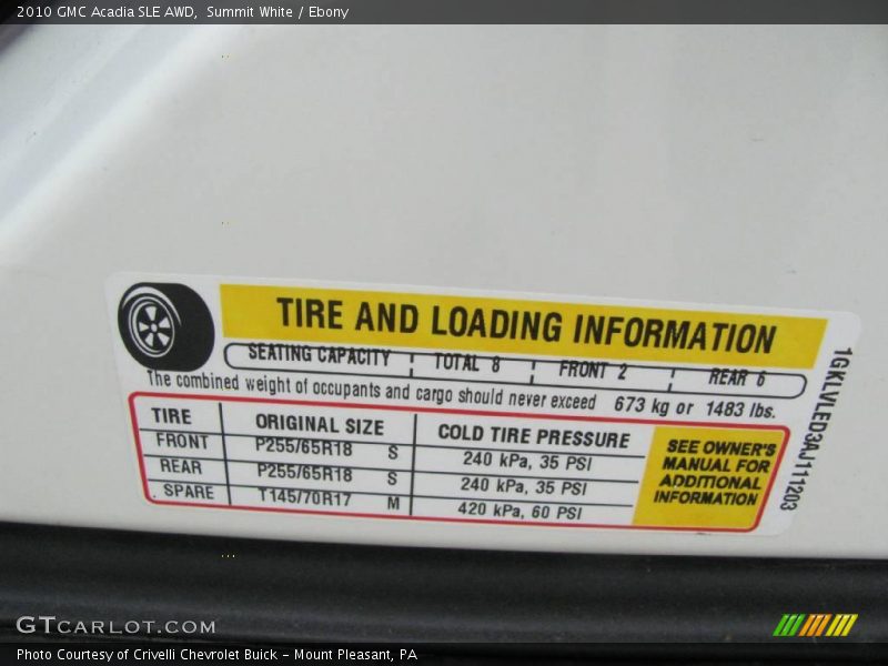 Summit White / Ebony 2010 GMC Acadia SLE AWD