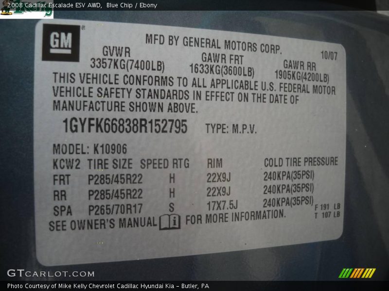 Blue Chip / Ebony 2008 Cadillac Escalade ESV AWD