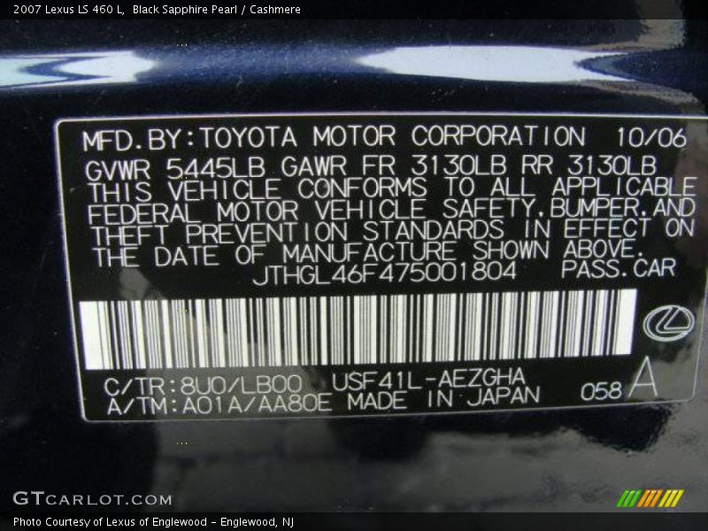 Black Sapphire Pearl / Cashmere 2007 Lexus LS 460 L