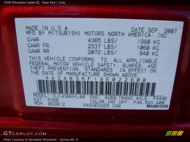 Rave Red / Gray 2008 Mitsubishi Galant ES